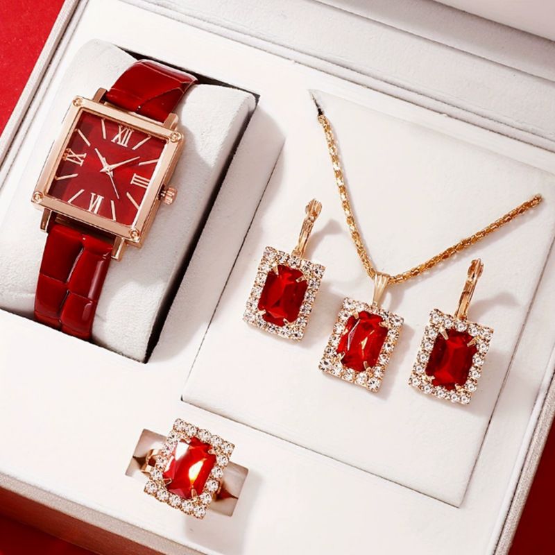 New Square Roman Watch Women's Gem Bracelet Set Belt Women's Watch Square Gem Bracelet Set Daily Commuter Casual Birthday Valentine's Day Gift_voghion.com
