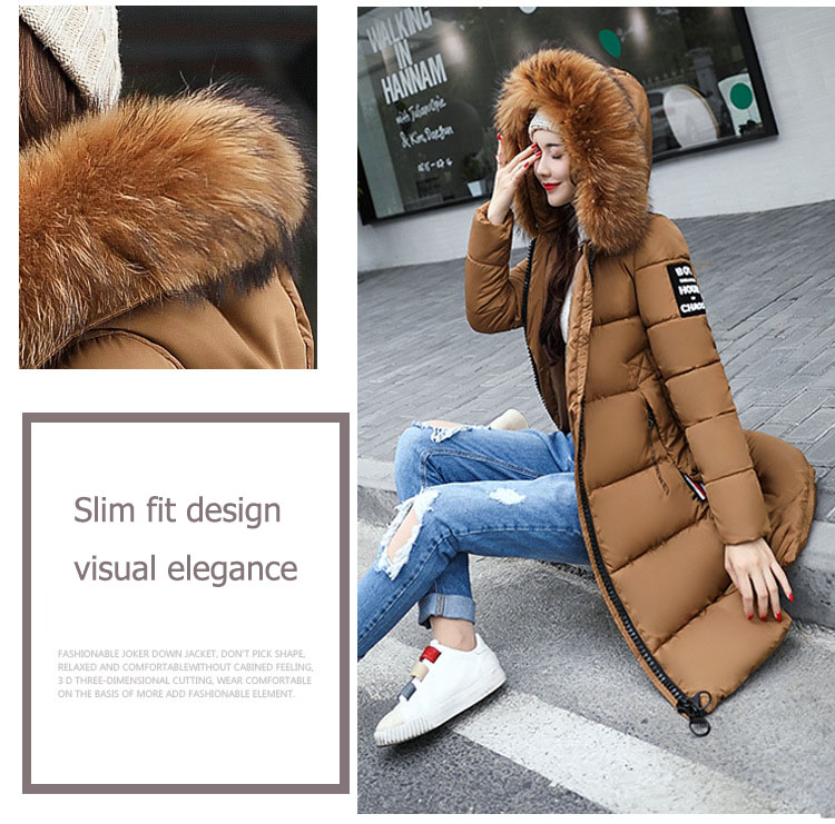 2022 piumino invernale Parka da donna J grande collo di pelliccia cappotto sottile spesso moda capispalla in cotone con cappuccio lungo autunno femminile_voghion.com