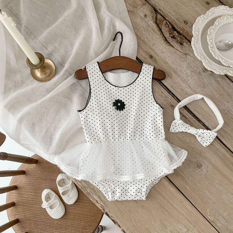 Instagram summer and children's girl baby small round dot printed vest, sleeveless triangle jumpsuit, crawling suit_voghion.com