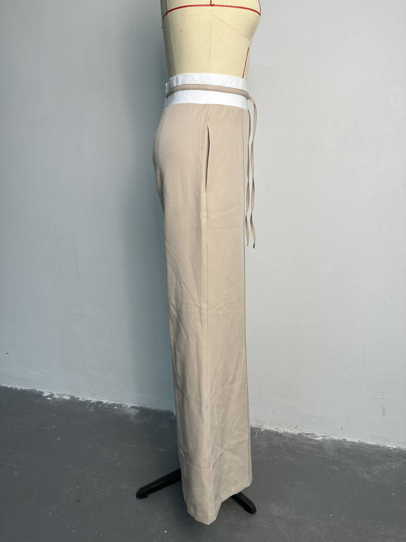 Vêtements pour femmes printemps et été nouveau style col rond manches bouffantes haut à lacets pantalon large costume décontracté_voghion.com