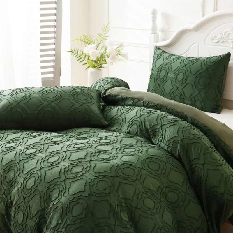 Luxuriöses Bettbezug-Set im marokkanischen Stil mit getuftetem Blumenmuster – Bettwäschekollektion aus weich gebürstetem Polyester mit geometrischem Druck in Salbeigrün_voghion.com