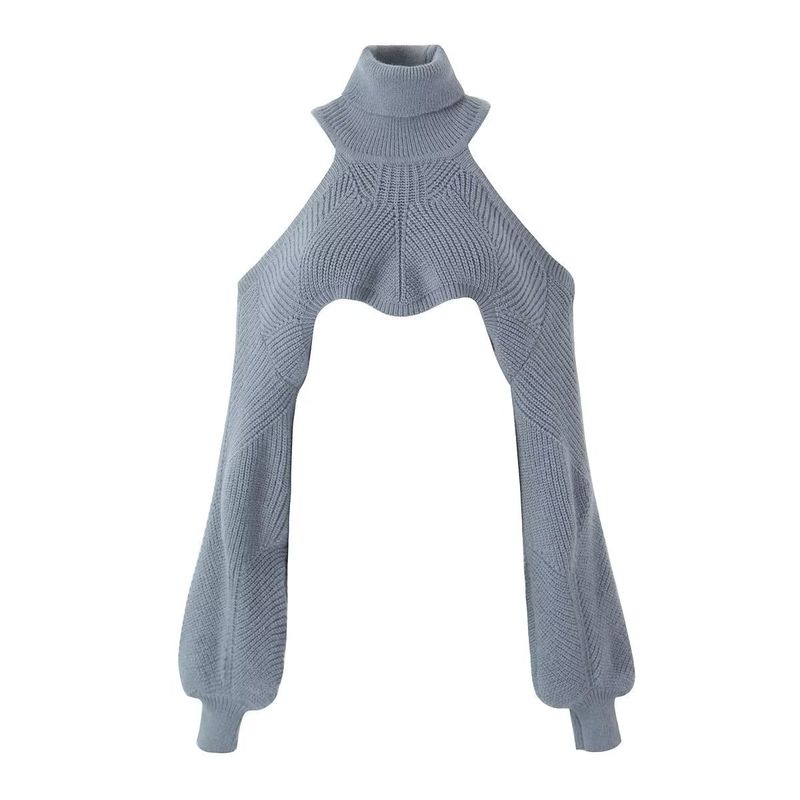 Damenbekleidung ins sexy schulterfreier kurzer Pullover für Frauen Herbst neuer heißer Mädchen Rollkragenpullover Pullover C27073_voghion.com