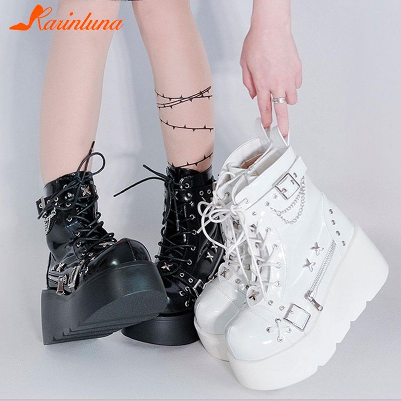 Punk Gothic Style Platform Mary Jean Shoes New Fashion Brand 2023 Spring Summer Round Toe Buckle-Sandals Boot Party Role-Play_voghion.com