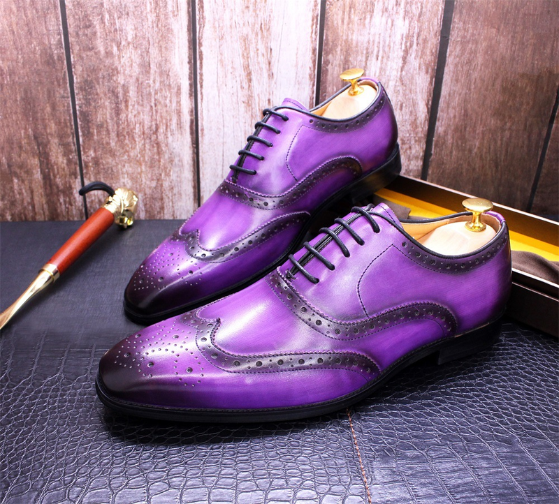 Scarpe da uomo in pelle brogue stile britannico, scarpe Oxford da uomo fatte a mano, scarpe da lavoro casual in pelle, esplosione da uomo_voghion.com