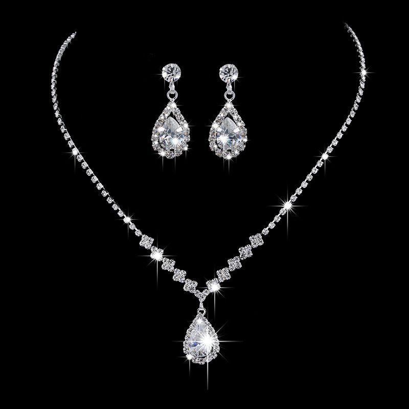 Luxus Kristall Braut Bijouen Set Strass Hochzäitskleed Banquet Zirkon Kette Halskette Ouerréng Sets Damen Accessoiren_voghion.com