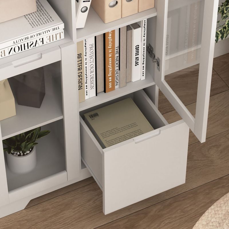 MDF Painted Cabinet With Glass Doors And Drawer, Open Storage Space, Navy Blue ,Bedroom, Living Room_voghion.com