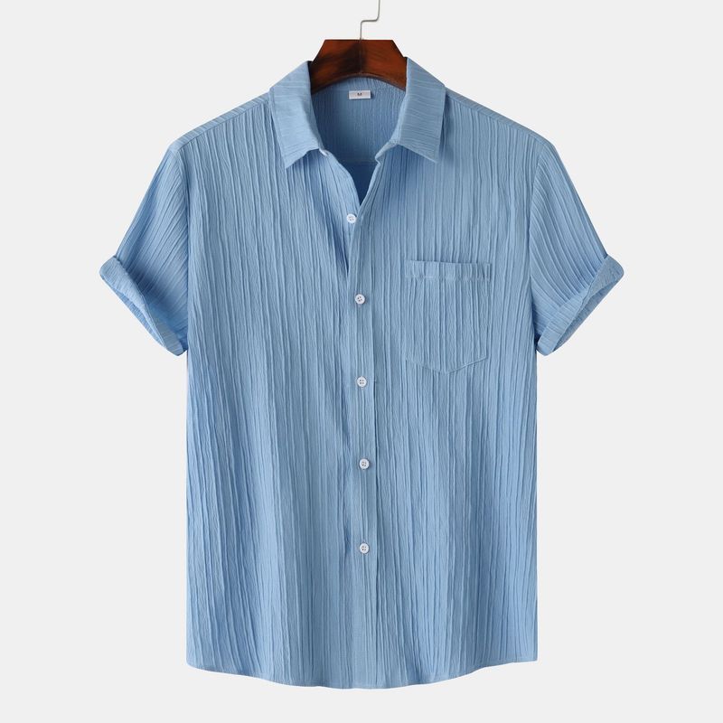 Unbeatable Quality Goods 2025 Summer New Item Men's Solid Color Lapel Short Sleeved Shirt Men_voghion.com