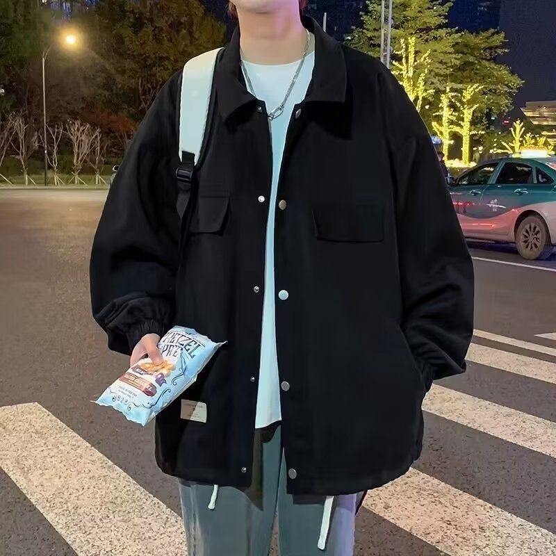 Veste chemise en daim pour homme – Manteau de travail décontracté surdimensionné pour le printemps et l'automne (M-3XL, noir/kaki)_voghion.com