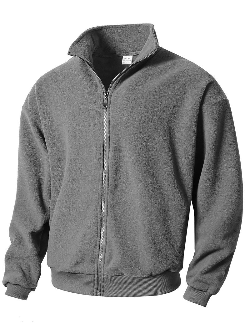Chaqueta informal con capucha y cremallera para hombre - Sudadera ligera con cuello alto y forro polar para otoño e invierno (gris, negro, verde, beige)_voghion.com