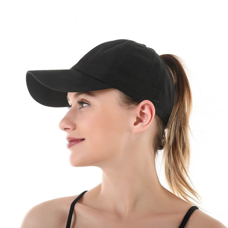 Summer Solid Color Baseball Cap Women's Athleisure Cross Ponytail Hat Mesh Quick-Drying Cap Visor Hat_voghion.com
