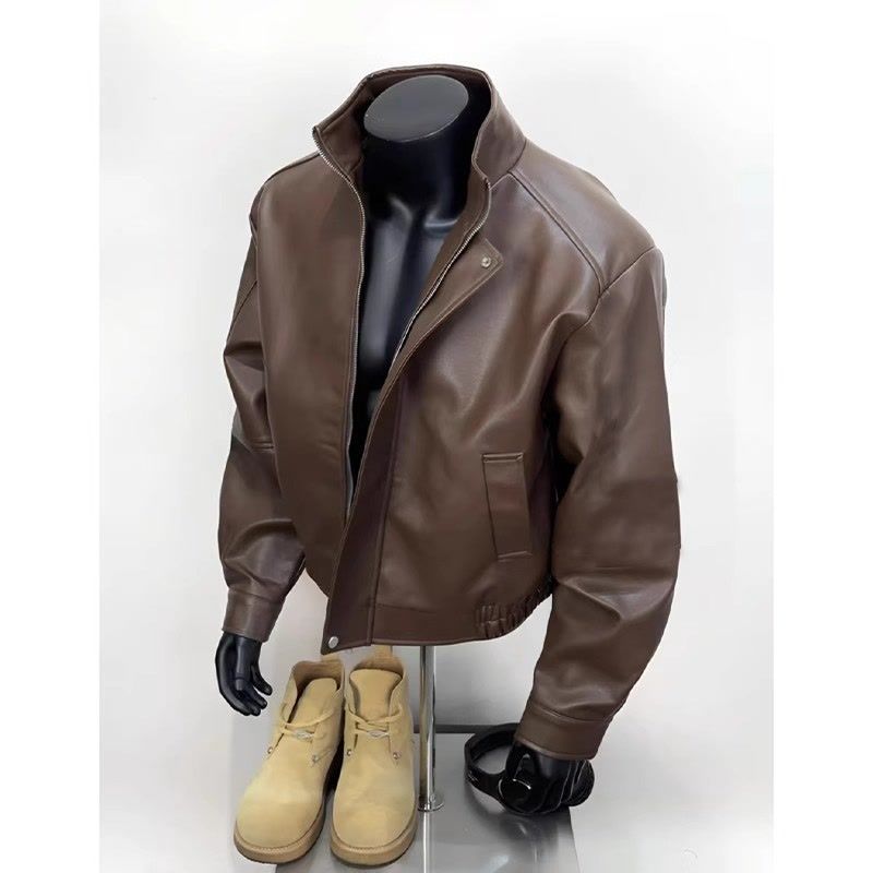 American Brown Herren Herbst und Winter Maillard PU Lederjacke Cooles Motorrad Outfit Trendy_voghion.com