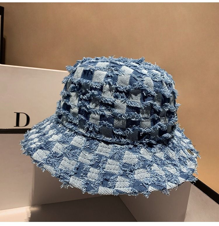 Schachbrettmuster modischer Fischer Western Cowboy Damen Frühling/Sommer Pelzrand Ritter Große Traufe Camping_voghion.com