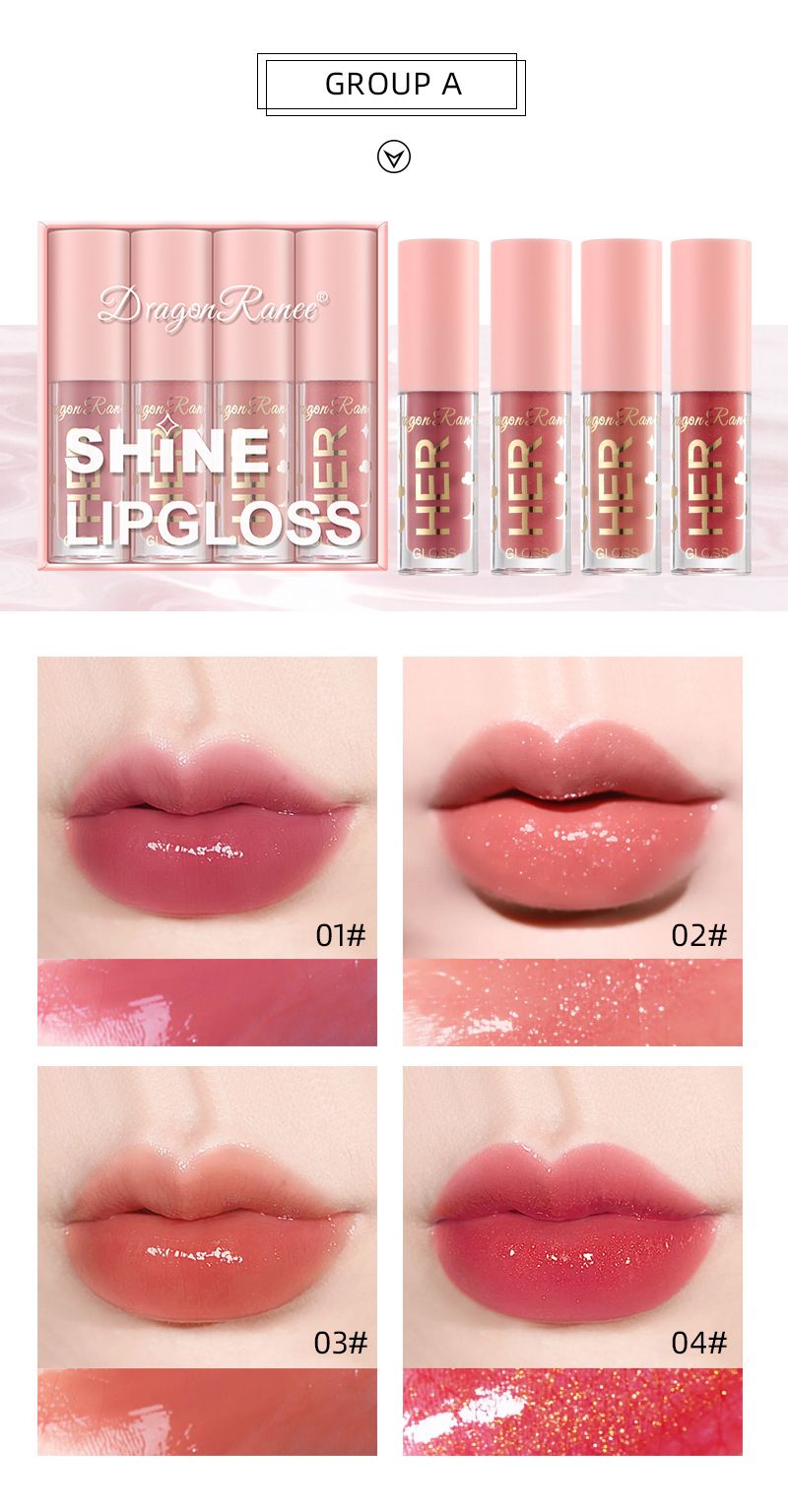 4-Piece Pink Lip Gloss Set - Sparkling Lip Glaze Makeup Kit For Plump, Luscious Lips_voghion.com
