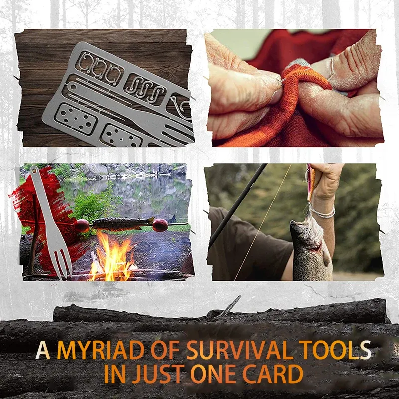 Outdoor Survival Tool Card Roestvrijstalen Jachtviskaarten Kampeerbenodigdheden Multifunctioneel Draagbaar Noodoverlevingsmateriaal_voghion.com