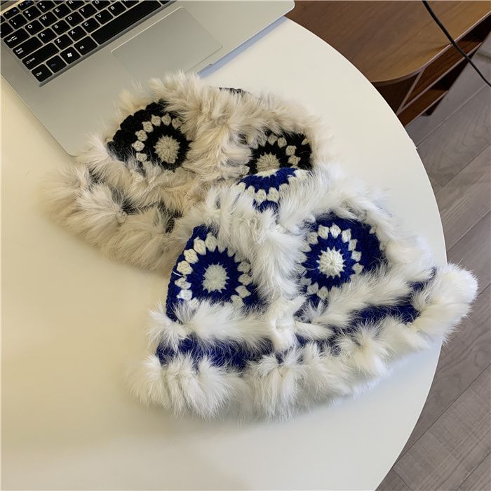 Handgewebte Tigerkopf-Löwenmütze, warme Wollmütze, weibliche Kaninchenhaar-Strickmütze, Fischerhut, Herbst und Winter, vielseitig einsetzbar_voghion.com