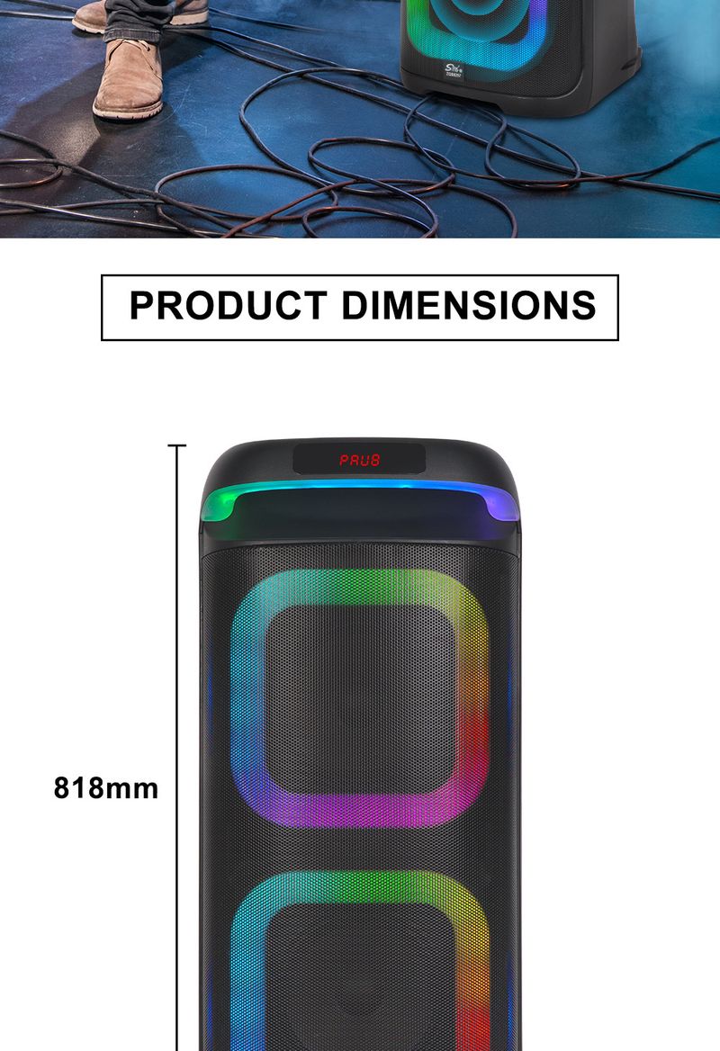 ZQS8257 Wielofunkcyjny podwójny 8-calowy wielofunkcyjny głośnik audio do karaoke na zewnątrz bezprzewodowy Bluetooth_voghion.com