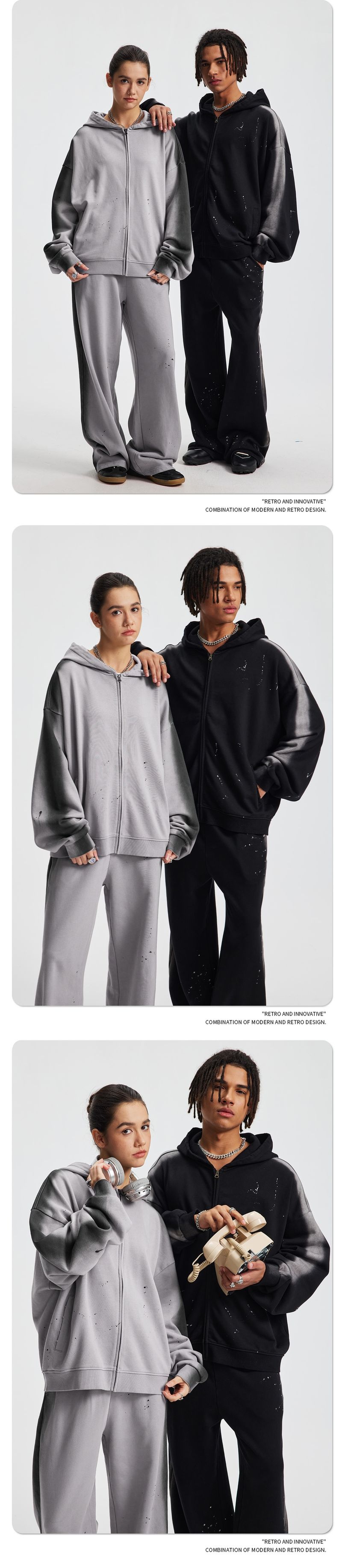 ARTIE Men's Clothing|2025 Autumn Winter New Set Personality Spray Paint Graffiti Washed Vintage Zipper Sweatshirt And_voghion.com