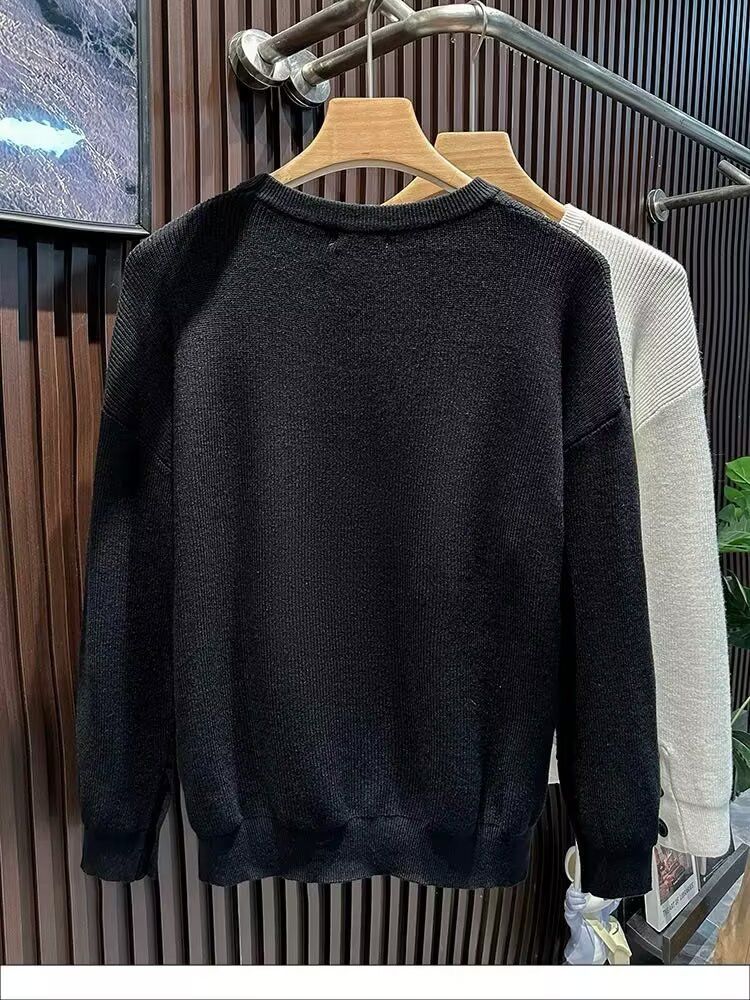 Herrenbekleidung Herbst und Winter Neue Knöpfe Langarmpullover Herren Einfarbiges Innenhemd Warmer Trend_voghion.com