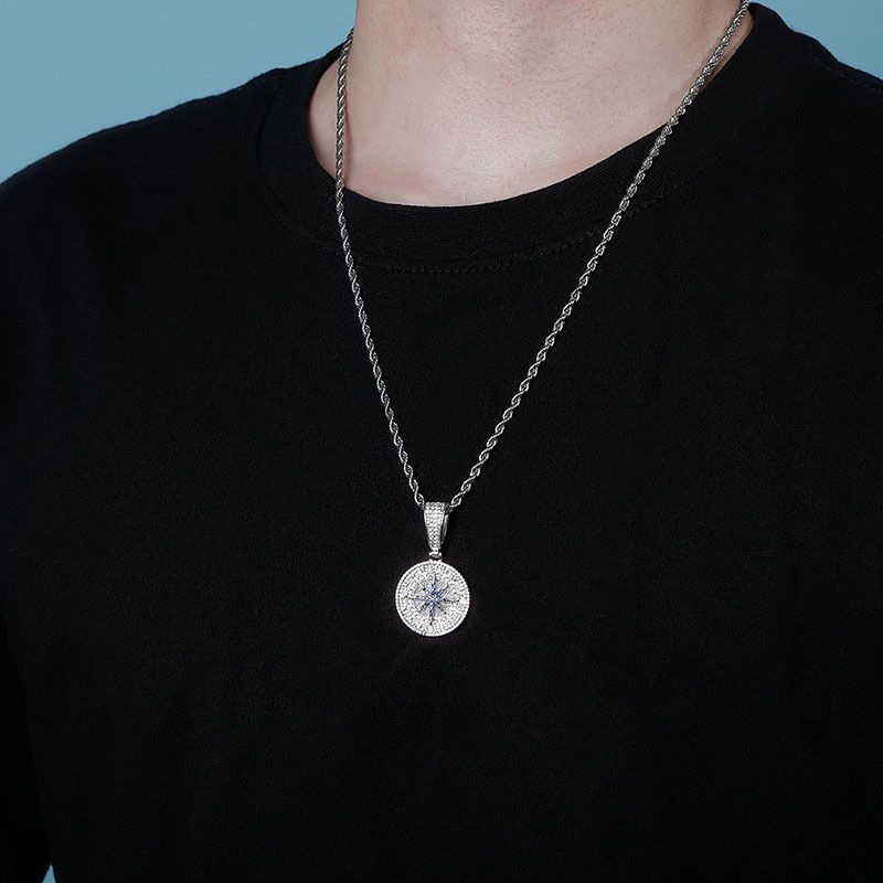 Compass Pendant Full Of Zircon Hip Hop Pendant Hip Hop Personality Trendy Men And Women Necklace Accessories_voghion.com