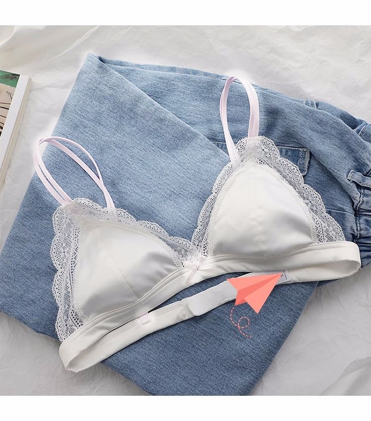 Damesondergoed met kleine borsten, dunne sexy kant zonder stalen ring, driehoekige cup, kleine push-up bh-set, zomer_voghion.com
