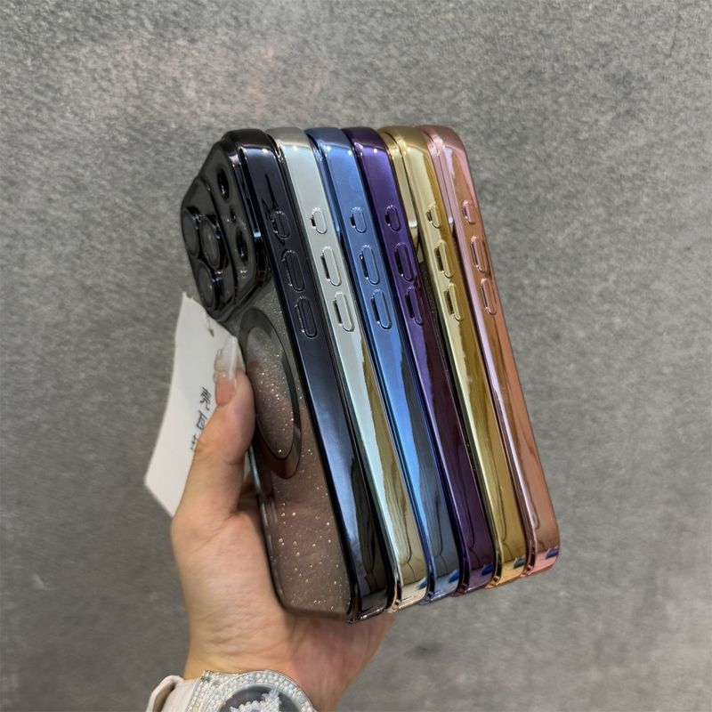 Electroplate Glitter Lens Protector Case For Iphone 16 15 14 13 12 Pro Max Wireless Magnetic Cover For 17 Air_voghion.com