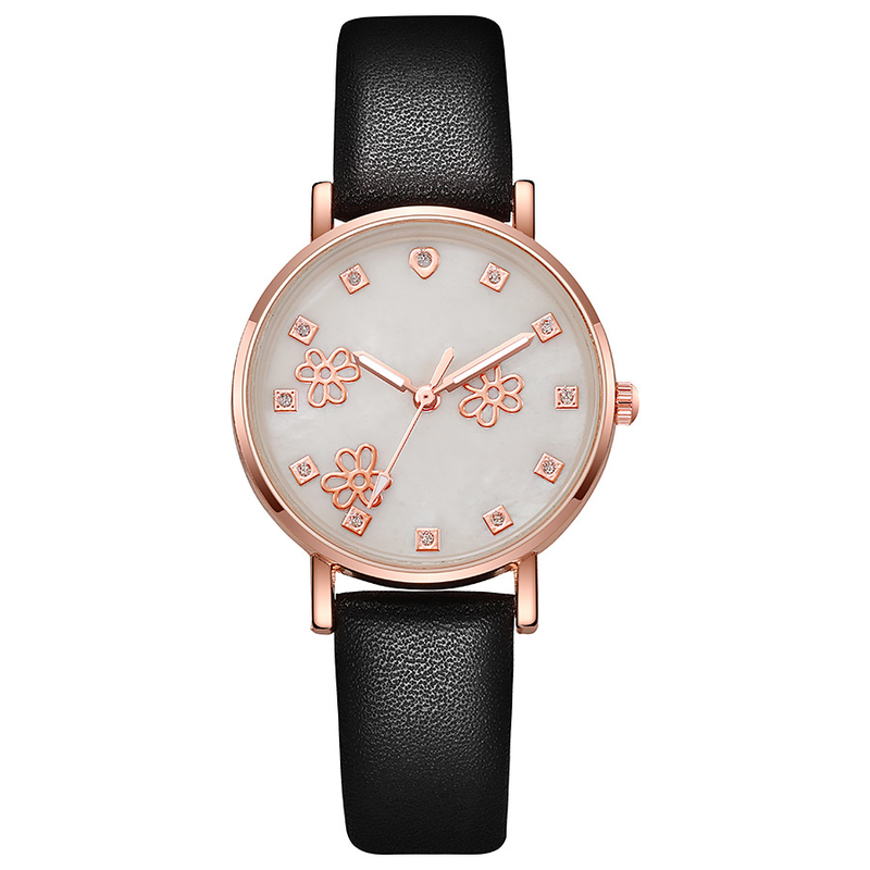Nouvelle ceinture d'étudiant à fleur rose scintillante mignonne, montre à Quartz de Style Simple et à la mode_voghion.com