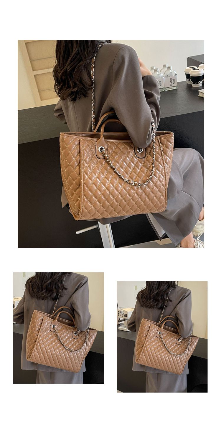 Women's Tote Bag Diamond Lattice Large Capacity Women's Bag Chain Bag Hand Bag Single Shoulder Commuter Style_voghion.com