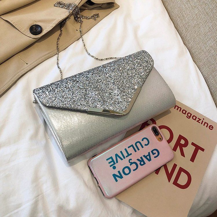 Dinner Handheld Bag Fashionable Diagonal Straddle Grasping Sequins PU Leather Magnetic Buckle Flash Material Women's_voghion.com