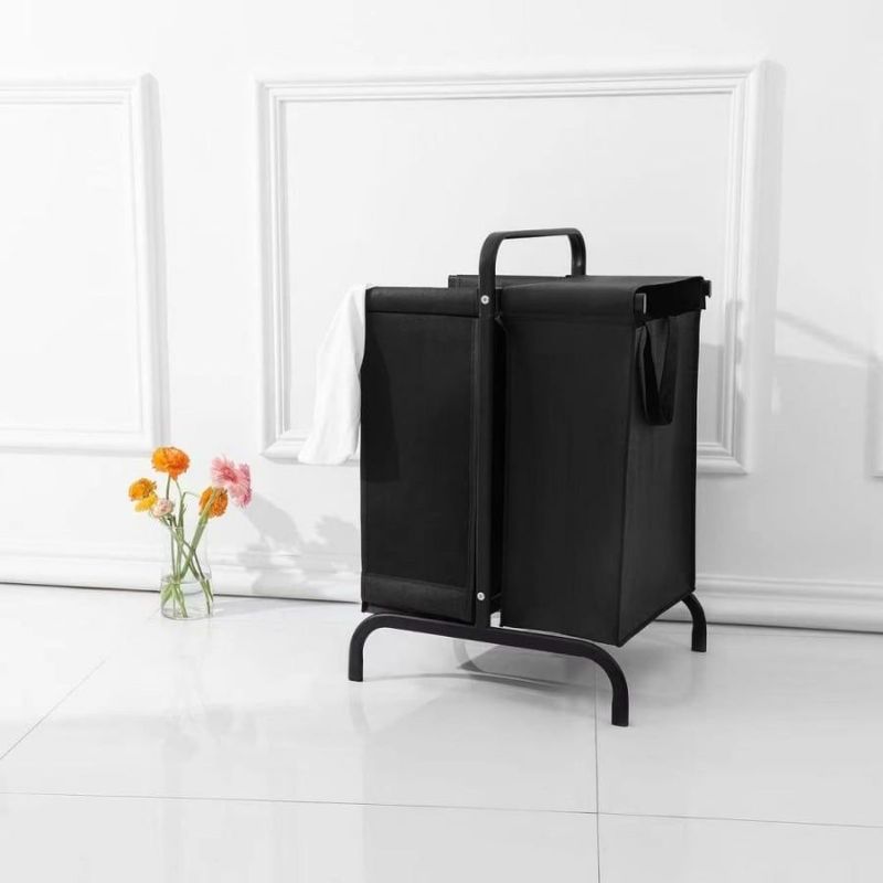 2-Tier Laundry Hamper 110L Large Oxford Clothes Basket Sorter With, Lid And Sorting Cards For Clothes & Toys Storage,Black_voghion.com