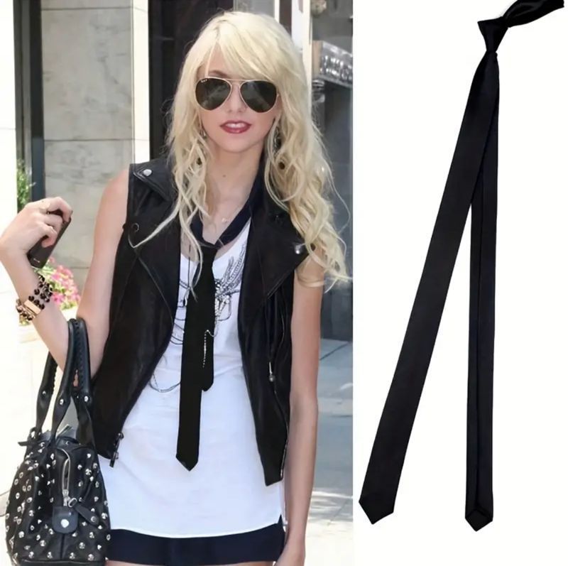 JK coreano 3 cm ultra stretto studente casual unisex cravatta sottile stile college tinta unita nero rosso_voghion.com