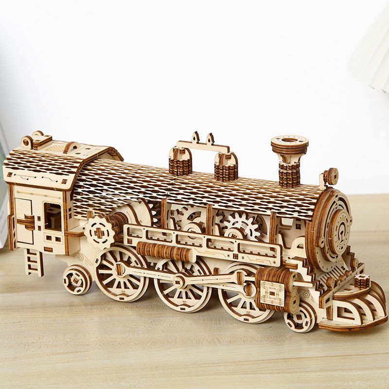 Tannhjulsdamptog i tre, monteringsmodell 3D, håndlaget leketøysornament, samleobjekter 2024, nye produkter_voghion.com