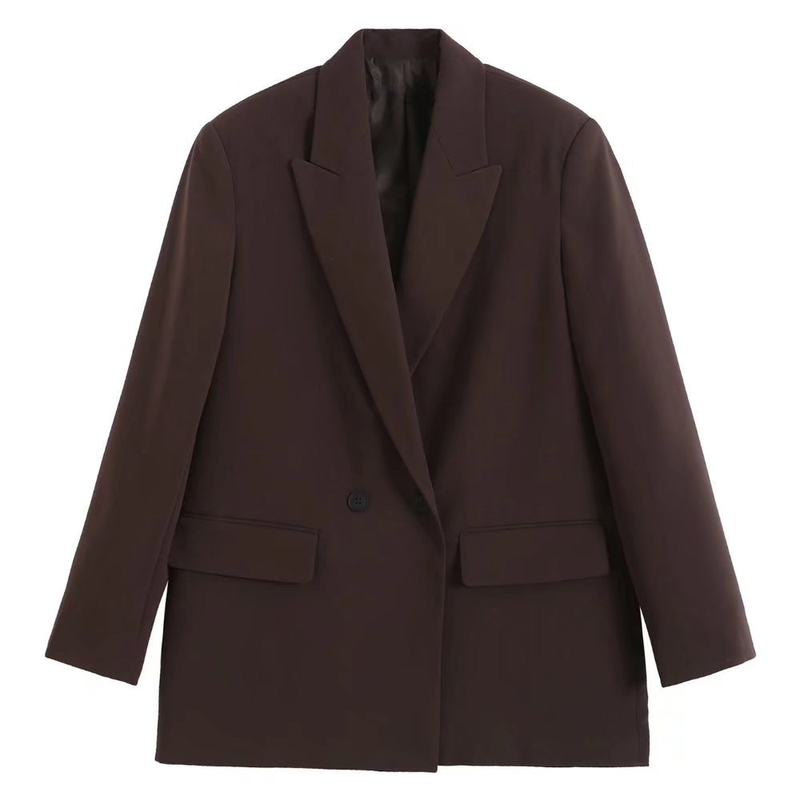 ONKOGENE Frauen Mode Zweireiher Lose Fitting Blazer Mantel Vintage Langarm Taschen Weibliche Oberbekleidung Chic Veste_voghion.com