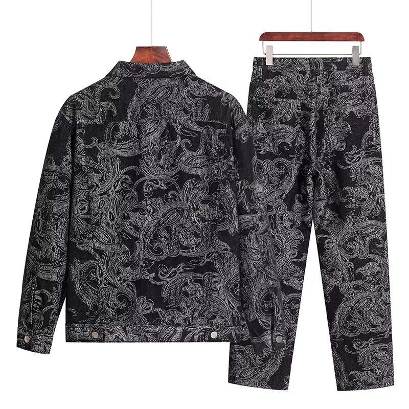 Herrenbekleidung Alter Retro gewaschener Jeansanzug Lose Jacke Mantel Lässiger Zweiteiler Anzug Trendy_voghion.com