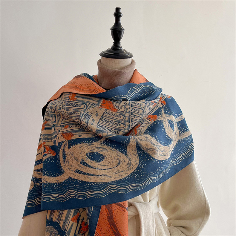 Sciarpa-scialle a torre in ferro architettonica per donna autunno inverno doppio uso oversize e versatile in cashmere_voghion.com