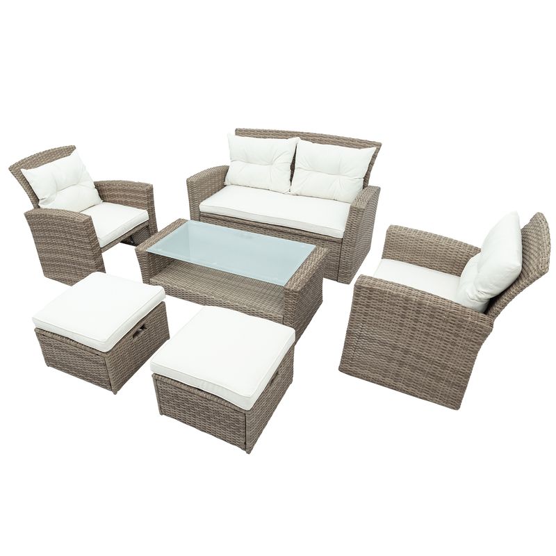 Patio Furniture Set; 4 Piece Outdoor Conversation Set All Weather Wicker Sectional Sofa with Ottoman and Cushions_voghion.com
