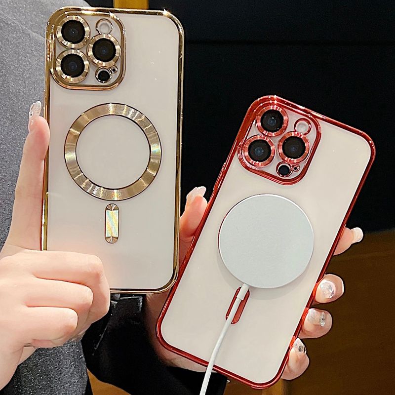 Galvanoitu läpinäkyvä TPU pehmeä kotelo iPhone 16 15 14 Plus 13 12 11 Pro Max Magsafe langattomalle lataussuojalle_voghion.com