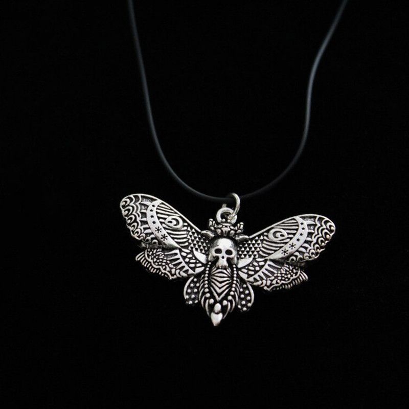 Halsketten Gothic Silber Mottenschädel Anhänger Halskette_voghion.com
