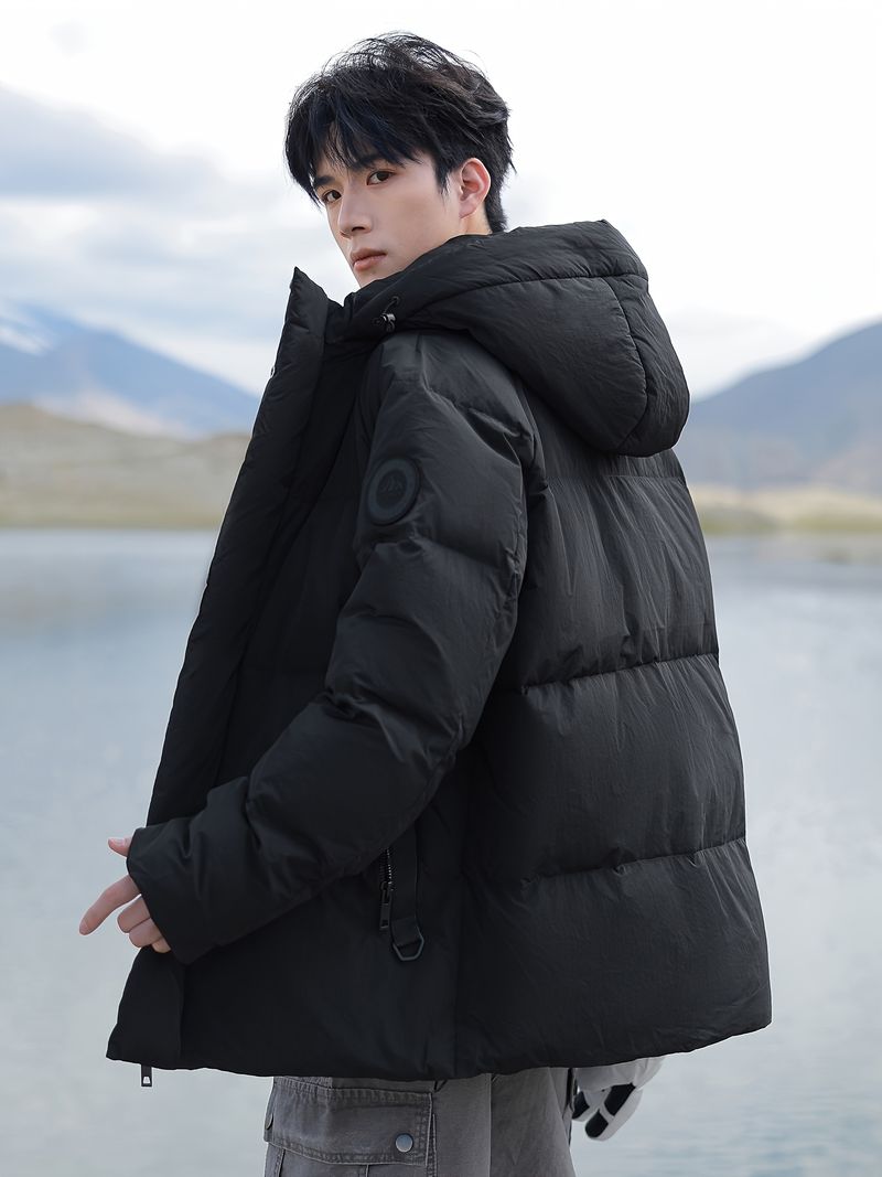 Damen-Outdoor-Daunenjacke (schwer, 90er-Daunenfüllung), Kapuze, Kordelzug an Schultern und Ärmeln, Logo-Details, dicker, winddichter Mantel, Herren-Skijacke_voghion.com