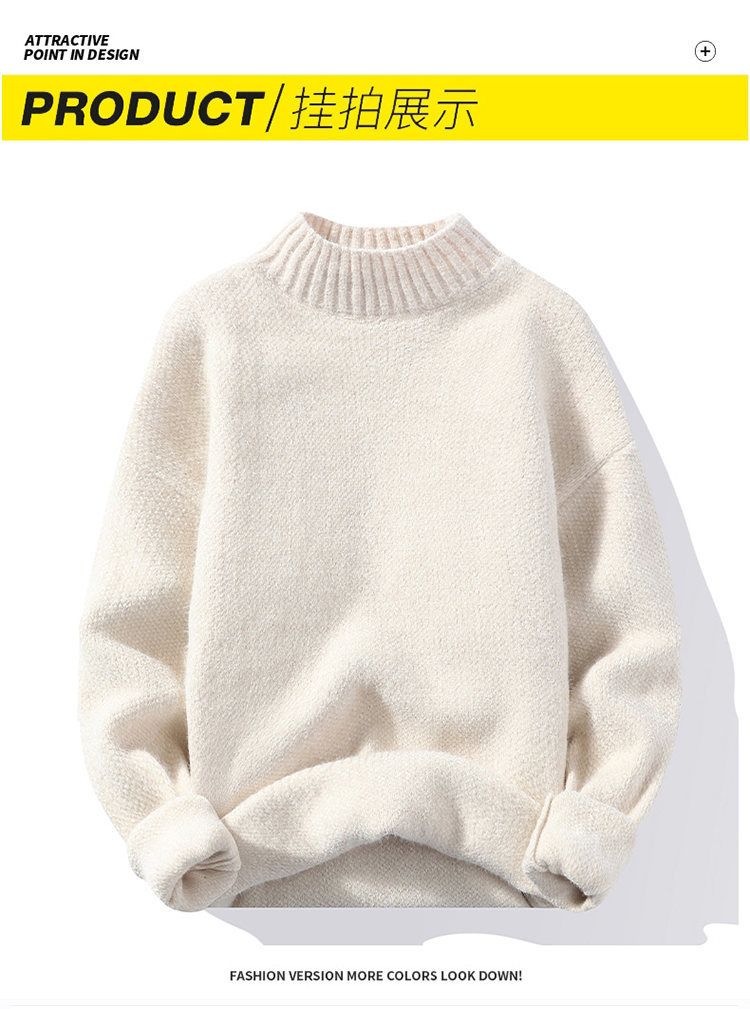 Maglione da uomo in visone dorato, autunno e inverno 2023, nuovo commercio estero, tinta unita, collo alto, semplice, casual, con fondo aderente_voghion.com