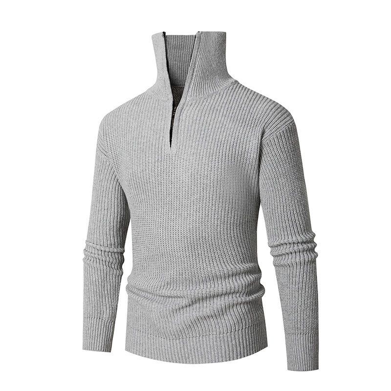 Maglione da uomo autunno inverno nuovo slim fit base colletto rovesciato mezza cerniera maglia maglia tinta unita_voghion.com