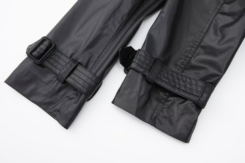 Damesmode lange trenchcoat van imitatieleer herfst losse lange trenchcoat met lange mouwen_voghion.com