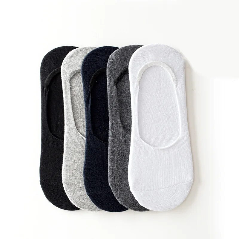 5 paires hommes bateau chaussettes été grande grande taille 38-47 antidérapant Silicone Invisible No Show chaussette pantoufles coton noir_voghion.com