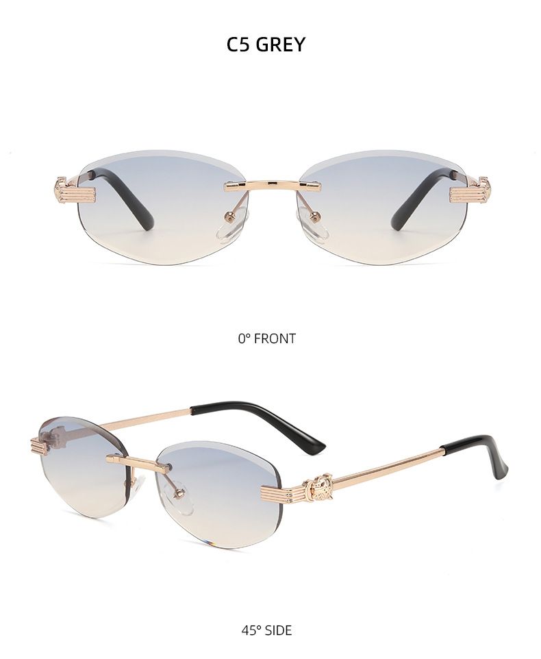 Uued raamita metallraamiga ühekiirelised ebakorrapärased nurga all olevad ovaalsed päikeseprillid päikesekaitseprillid T1174_voghion.com