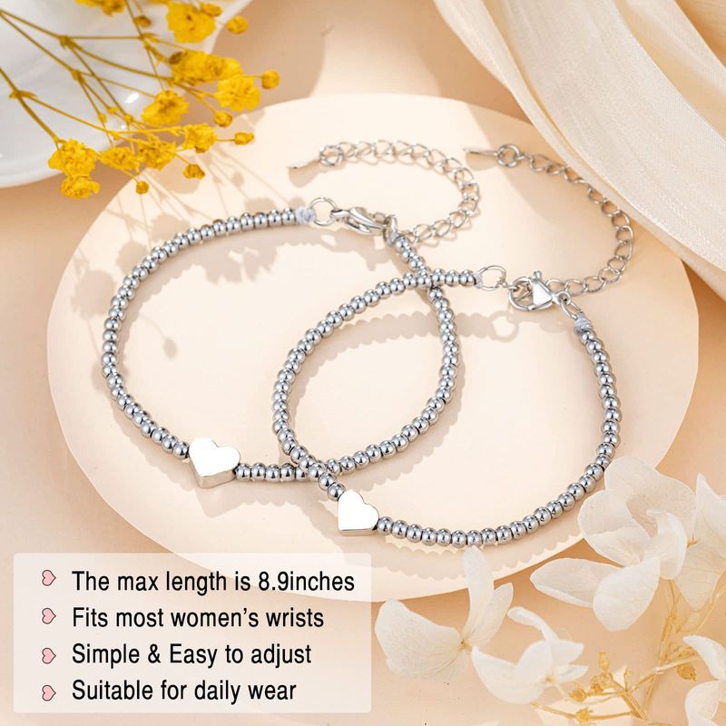 Set di bracciali per madre e figlia, gioielli da donna, regalo per figlia e ragazza, bracciale con catena in argento con perline, bracciale in acciaio inossidabile con scritta "Love"._voghion.com