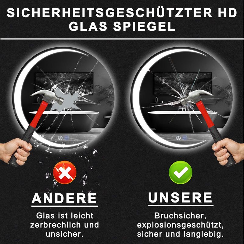 Glitzerlife Spiegel Mit Beleuchtung - Wandspiegel Rund 60cm LED IP44 Badspiegel Mit Touch - Schalter Und Entfogger - Funktion Mit Licht Dimmbar Für Badezimmer_voghion.com