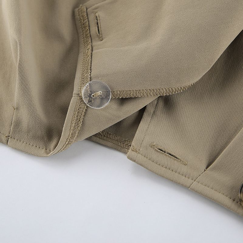 Women's Khaki Double-Breasted Trench Coat With Notched Lapel – Casual Blazer Jacket For Fall, Comfortable & Stylish_voghion.com