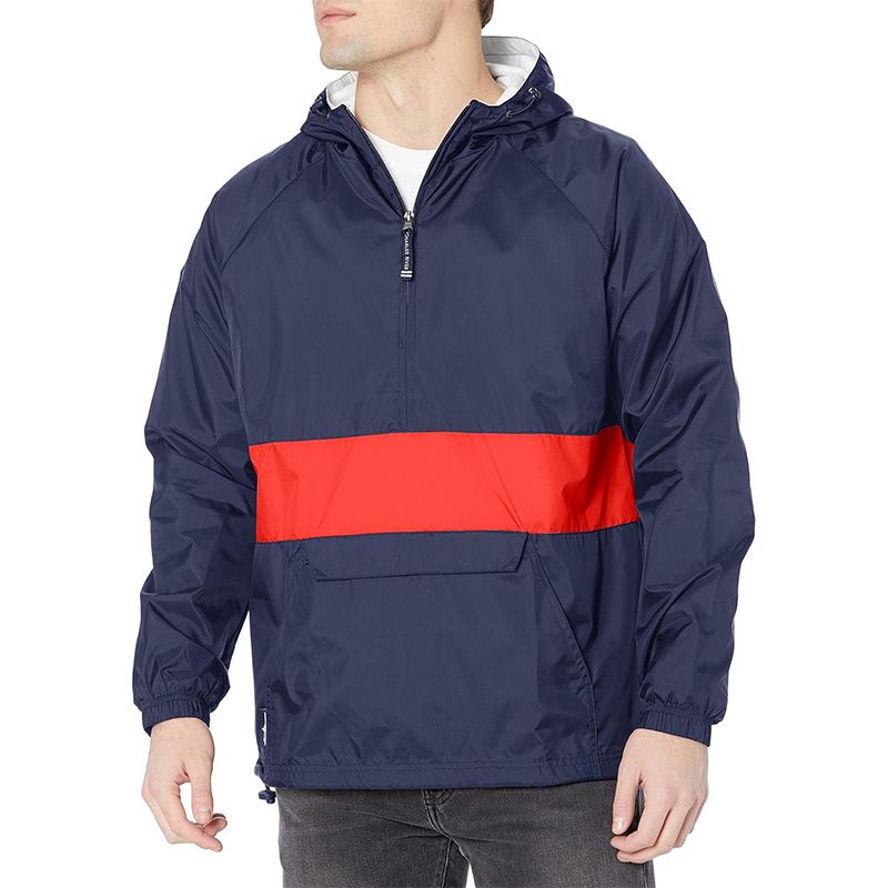 Custom Half Zipper Pullover Solid Color Pocked Mens Jacket Windbreaker_voghion.com
