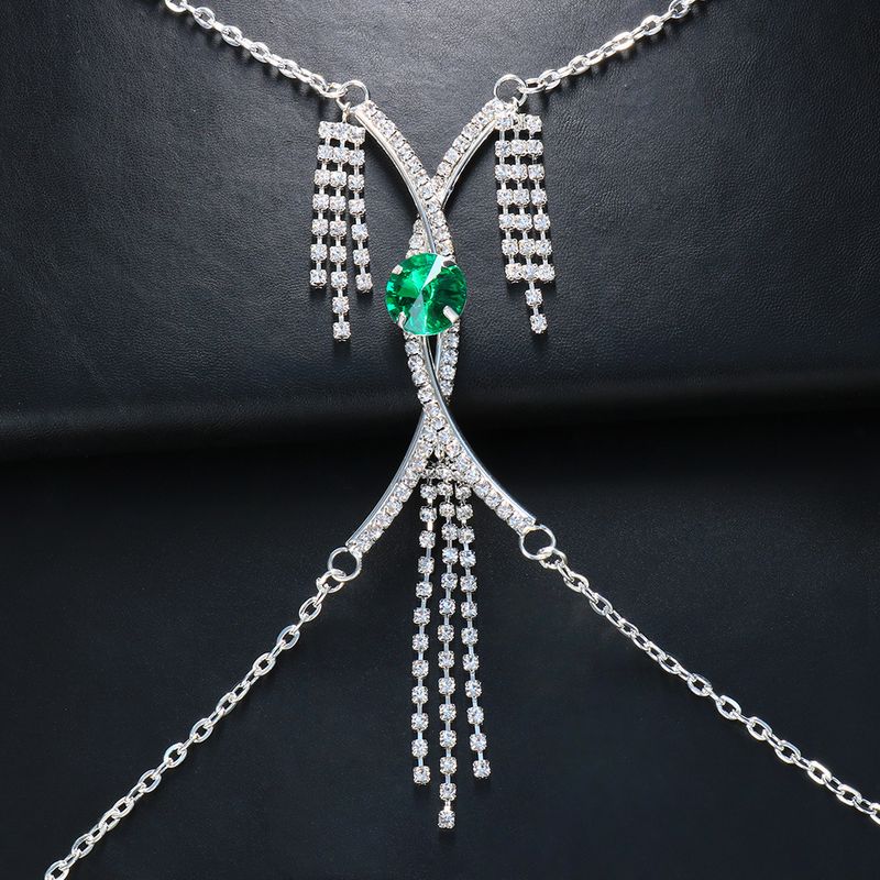 Exquisite Mode grün Strass Brust Unterstützung Frauen sexy Bikini Körper Kette Schmuck Körper Kette 05_voghion.com