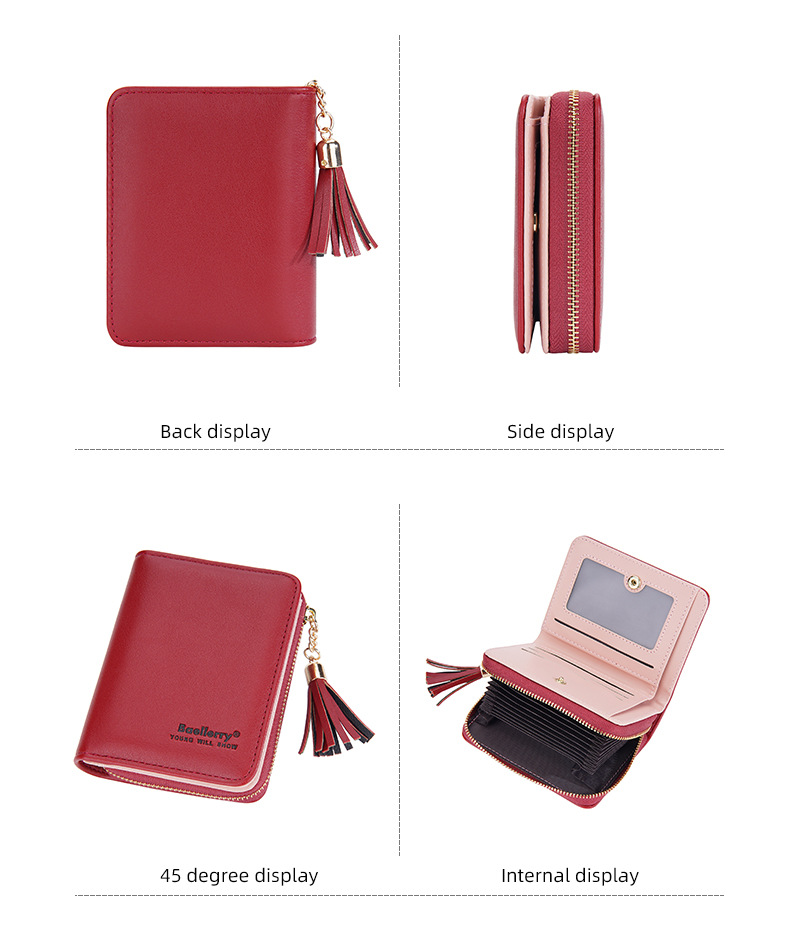 Baellerry neue kurze Geldbörse für Damen mit mehreren Kartenfächern, Akkordeon-Kartenhalter, Quaste, Reißverschluss, Münzgeldbörse für Damen_voghion.com