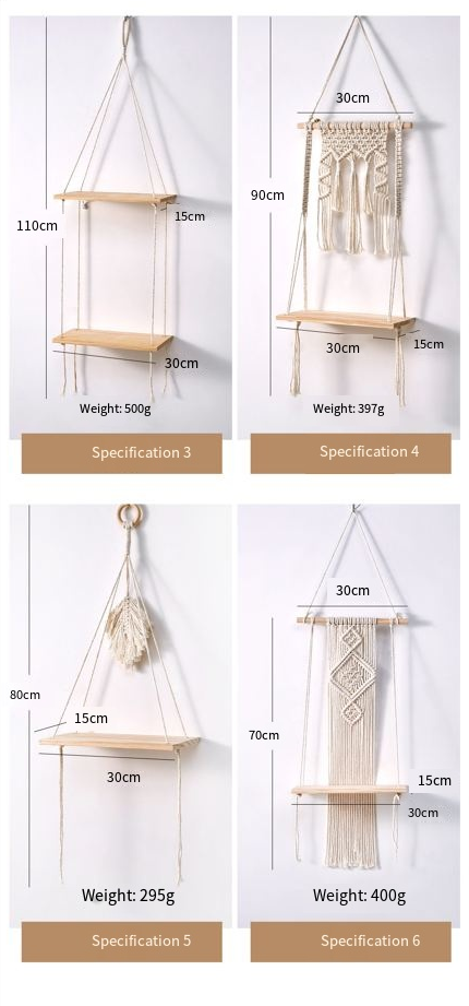 Handgewebtes Regal aus Baumwollseil, Wandmontage, Wanddekorationsregal_voghion.com